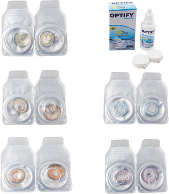 

Optify Combo Pack Monthly Color Contact Lens With Solution Monthly Contact Lens(0, Natural Grey-Gold-Honey-Sea Blue-Violet, Pack of 5)