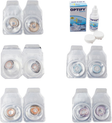 

Optify Combo Pack Monthly Color Contact Lens With Solution Monthly Contact Lens(0, Gold-Grey-Honey-Sea Blue-Violet, Pack of 5)