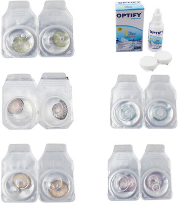 

Optify Combo Pack Monthly Color Contact Lens With Solution Monthly Contact Lens(0, Green-Grey-Hazel-Sea Blue-Violet, Pack of 5)
