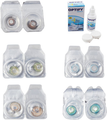 

Optify Combo Pack Monthly Color Contact Lens With Solution Monthly Contact Lens(0, Brown-Green-Hazel-Sea Blue-Green Turquoise, Pack of 5)