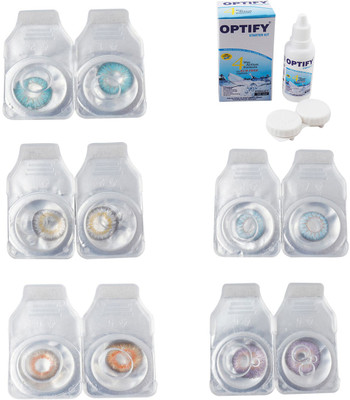 

Optify Combo Pack Monthly Color Contact Lens With Solution Monthly Contact Lens(0, Aqua-Natural Grey-Honey-Sea Blue-Violet, Pack of 5)