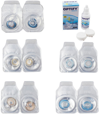 

Optify Combo Pack Monthly Color Contact Lens With Solution Monthly Contact Lens(0, Blue-Natural Grey-Gold-Sea Blue-Blue Topaz, Pack of 5)