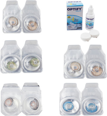 

Optify Combo Pack Monthly Color Contact Lens With Solution Monthly Contact Lens(0, Gold-Green-Grey-Hazel-Blue Topaz, Pack of 5)