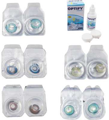 

Optify Combo Pack Monthly Color Contact Lens With Solution Monthly Contact Lens(0, Aqua-Blue-Brown-Green-Green Turquoise, Pack of 5)