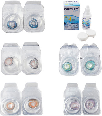 

Optify Combo Pack Monthly Color Contact Lens With Solution Monthly Contact Lens(0, Blue-Grey-Honey-Green Turquoise-Violet, Pack of 5)