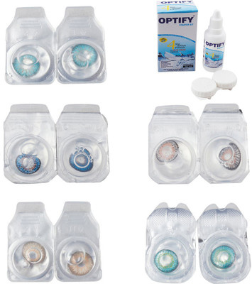 

Optify Combo Pack Monthly Color Contact Lens With Solution Monthly Contact Lens(0, Aqua-Blue-Gold-Grey-Green Turquoise, Pack of 5)