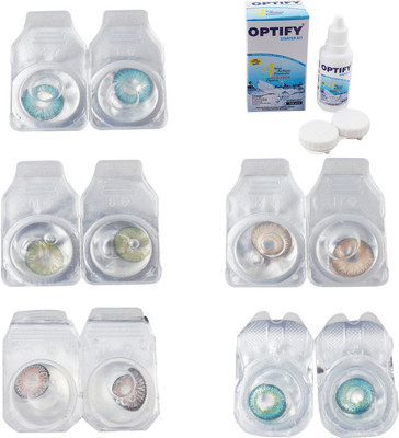 

Optify Combo Pack Monthly Color Contact Lens With Solution Monthly Contact Lens(0, Aqua-Green-Grey-Hazel-Green Turquoise, Pack of 5)