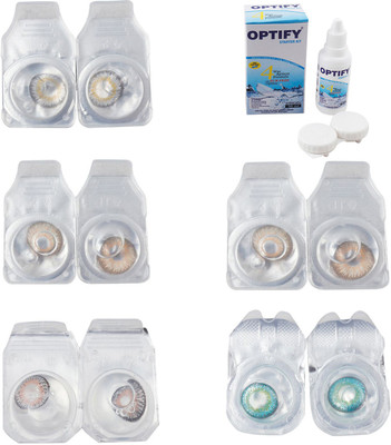 

Optify Combo Pack Monthly Color Contact Lens With Solution Monthly Contact Lens(0, Natural Grey-Gold-Grey-Hazel-Green Turquoise, Pack of 5)