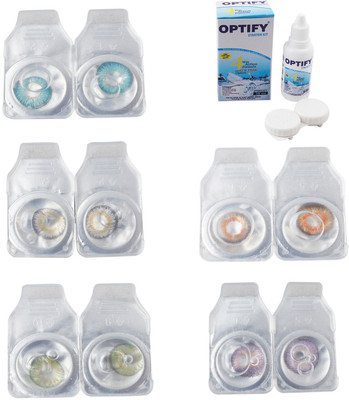 

Optify Combo Pack Monthly Color Contact Lens With Solution Monthly Contact Lens(0, Aqua-Natural Grey-Green-Honey-Violet, Pack of 5)