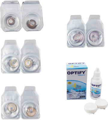 

Optify Combo Pack Monthly Color Contact Lens With Solution Monthly Contact Lens(0, Brown-Natural Grey-Gold-Violet, Pack of 4)