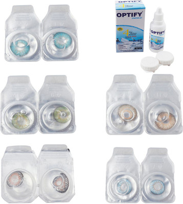 

Optify Combo Pack Monthly Color Contact Lens With Solution Monthly Contact Lens(0, Aqua-Green-Grey-Hazel-Sea Blue, Pack of 5)