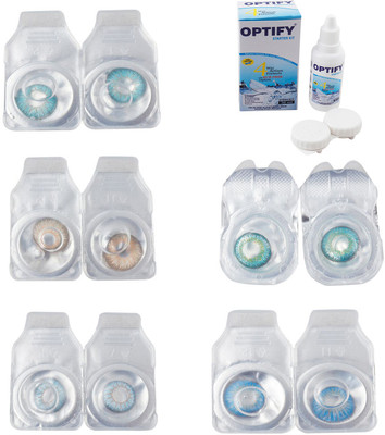 

Optify Combo Pack Monthly Color Contact Lens With Solution Monthly Contact Lens(0, Aqua-Gold-Sea Blue-Green Turquoise-Blue Topaz, Pack of 5)