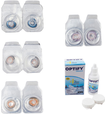 

Optify Combo Pack Monthly Color Contact Lens With Solution Monthly Contact Lens(0, Blue-Grey-Honey-Violet, Pack of 4)