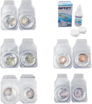 

Optify Combo Pack Monthly Color Contact Lens With Solution Monthly Contact Lens(0, Natural Grey-Green-Grey-Honey-Violet, Pack of 5)