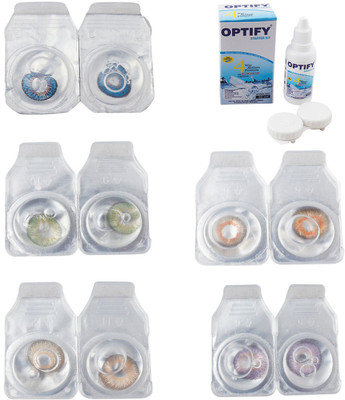 

Optify Combo Pack Monthly Color Contact Lens With Solution Monthly Contact Lens(0, Blue-Green-Hazel-Honey-Violet, Pack of 5)