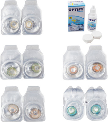 

Optify Combo Pack Monthly Color Contact Lens With Solution Monthly Contact Lens(0, Natural Grey-Green-Hazel-Honey-Green Turquoise, Pack of 5)
