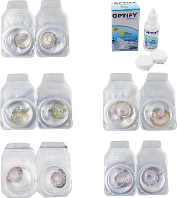 

Optify Combo Pack Monthly Color Contact Lens With Solution Monthly Contact Lens(0, Natural Grey-Green-Grey-Hazel-Violet, Pack of 5)