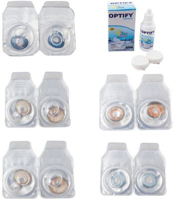 

Optify Combo Pack Monthly Color Contact Lens With Solution Monthly Contact Lens(0, Blue-Gold-Hazel-Honey-Sea Blue, Pack of 5)