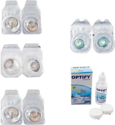 

Optify Combo Pack Monthly Color Contact Lens With Solution Monthly Contact Lens(0, Gold-Grey-Hazel-Green Turquoise, Pack of 4)
