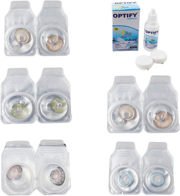 

Optify Combo Pack Monthly Color Contact Lens With Solution Monthly Contact Lens(0, Gold-Green-Grey-Hazel-Sea Blue, Pack of 5)