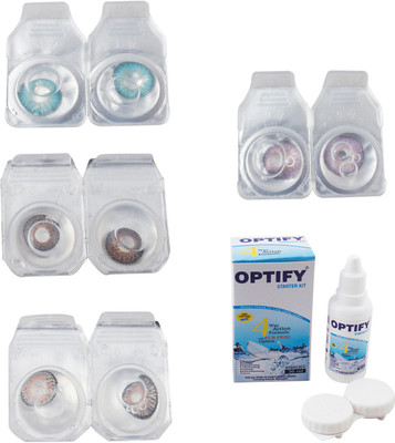 

Optify Combo Pack Monthly Color Contact Lens With Solution Monthly Contact Lens(0, Aqua-Brown-Grey-Violet, Pack of 4)