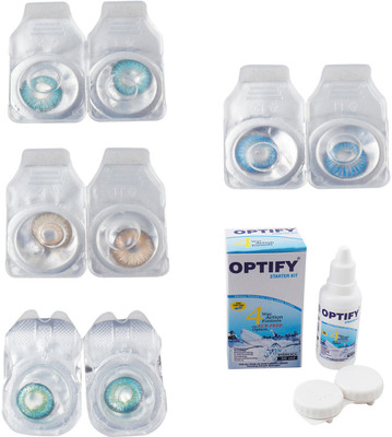 

Optify Combo Pack Monthly Color Contact Lens With Solution Monthly Contact Lens(0, Aqua-Hazel-Green Turquoise-Blue Topaz, Pack of 4)