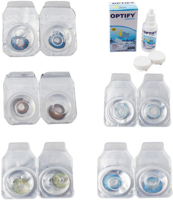 

Optify Combo Pack Monthly Color Contact Lens With Solution Monthly Contact Lens(0, Blue-Brown-Green-Sea Blue-Blue Topaz, Pack of 5)