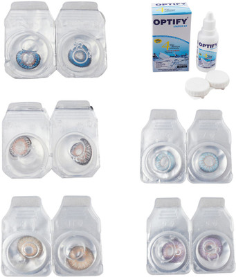 

Optify Combo Pack Monthly Color Contact Lens With Solution Monthly Contact Lens(0, Blue-Grey-Hazel-Sea Blue-Violet, Pack of 5)