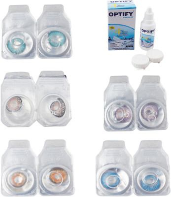 

Optify Combo Pack Monthly Color Contact Lens With Solution Monthly Contact Lens(0, Aqua-Grey-Honey-Violet-Blue Topaz, Pack of 5)