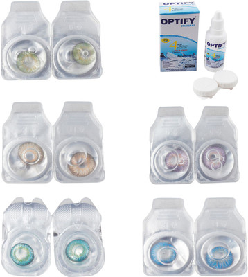 

Optify Combo Pack Monthly Color Contact Lens With Solution Monthly Contact Lens(0, Green-Hazel-Green Turquoise-Violet-Blue Topaz, Pack of 5)