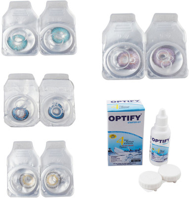 

Optify Combo Pack Monthly Color Contact Lens With Solution Monthly Contact Lens(0, Aqua-Blue-Natural Grey-Violet, Pack of 4)