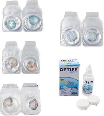 

Optify Combo Pack Monthly Color Contact Lens With Solution Monthly Contact Lens(0, Aqua-Gold-Grey-Sea Blue, Pack of 4)