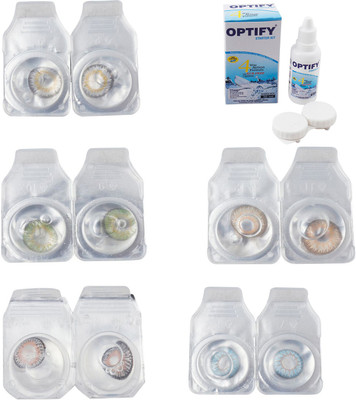 

Optify Combo Pack Monthly Color Contact Lens With Solution Monthly Contact Lens(0, Natural Grey-Green-Grey-Hazel-Sea Blue, Pack of 5)
