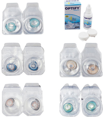 

Optify Combo Pack Monthly Color Contact Lens With Solution Monthly Contact Lens(0, Aqua-Blue-Grey-Hazel-Green Turquoise, Pack of 5)