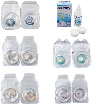 

Optify Combo Pack Monthly Color Contact Lens With Solution Monthly Contact Lens(0, Blue-Natural Grey-Hazel-Green Turquoise-Violet, Pack of 5)