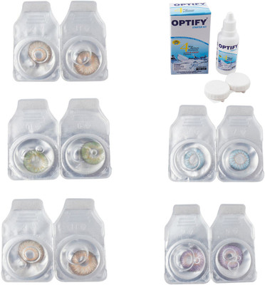 

Optify Combo Pack Monthly Color Contact Lens With Solution Monthly Contact Lens(0, Gold-Green-Hazel-Sea Blue-Violet, Pack of 5)