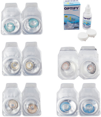 

Optify Combo Pack Monthly Color Contact Lens With Solution Monthly Contact Lens(0, Aqua-Natural Grey-Gold-Grey-Blue Topaz, Pack of 5)