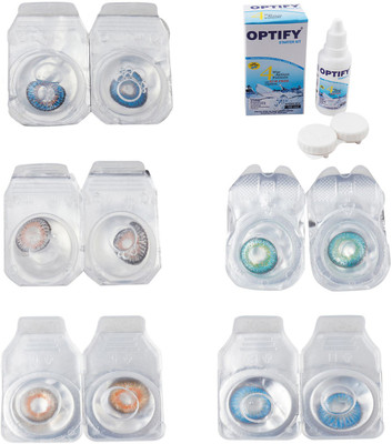

Optify Combo Pack Monthly Color Contact Lens With Solution Monthly Contact Lens(0, Blue-Grey-Honey-Green Turquoise-Blue Topaz, Pack of 5)