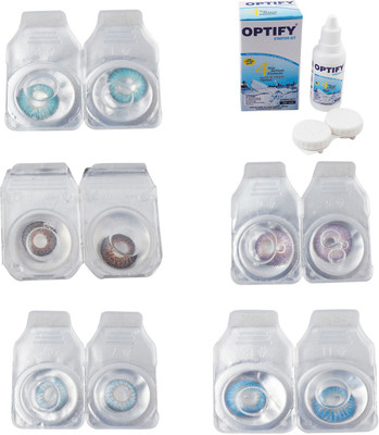 

Optify Combo Pack Monthly Color Contact Lens With Solution Monthly Contact Lens(0, Aqua-Brown-Sea Blue-Violet-Blue Topaz, Pack of 5)