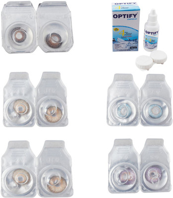 

Optify Combo Pack Monthly Color Contact Lens With Solution Monthly Contact Lens(0, Brown-Gold-Hazel-Sea Blue-Violet, Pack of 5)