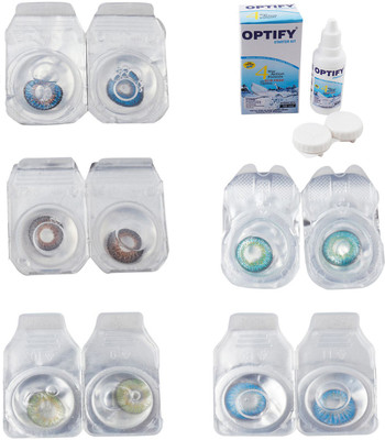 

Optify Combo Pack Monthly Color Contact Lens With Solution Monthly Contact Lens(0, Blue-Brown-Green-Green Turquoise-Blue Topaz, Pack of 5)