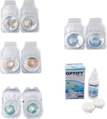 

Optify Combo Pack Monthly Color Contact Lens With Solution Monthly Contact Lens(0, Natural Grey-Honey-Green Turquoise-Blue Topaz, Pack of 4)