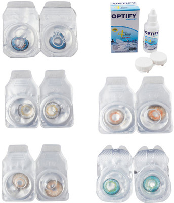 

Optify Combo Pack Monthly Color Contact Lens With Solution Monthly Contact Lens(0, Blue-Natural Grey-Gold-Honey-Green Turquoise, Pack of 5)