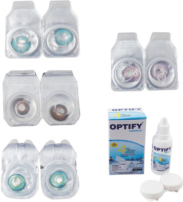 

Optify Combo Pack Monthly Color Contact Lens With Solution Monthly Contact Lens(0, Aqua-Brown-Green Turquoise-Violet, Pack of 4)