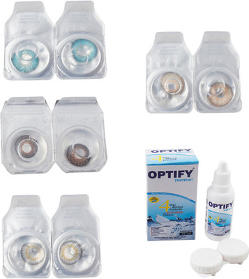 

Optify Combo Pack Monthly Color Contact Lens With Solution Monthly Contact Lens(0, Aqua-Brown-Natural Grey-Gold, Pack of 4)