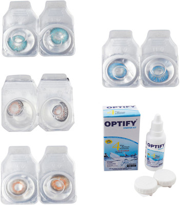 

Optify Combo Pack Monthly Color Contact Lens With Solution Monthly Contact Lens(0, Aqua-Grey-Honey-Blue Topaz, Pack of 4)