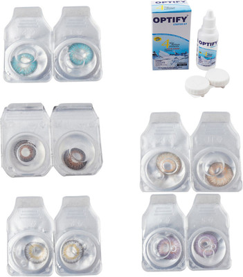 

Optify Combo Pack Monthly Color Contact Lens With Solution Monthly Contact Lens(0, Aqua-Brown-Natural Grey-Hazel-Violet, Pack of 5)