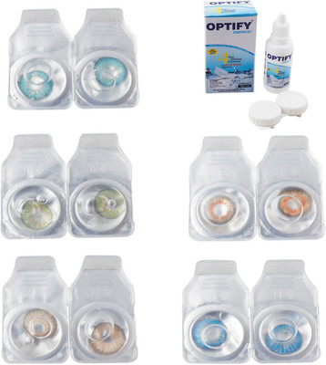 

Optify Combo Pack Monthly Color Contact Lens With Solution Monthly Contact Lens(0, Aqua-Green-Hazel-Honey-Blue Topaz, Pack of 5)