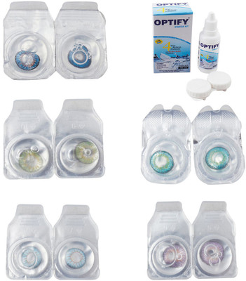 

Optify Combo Pack Monthly Color Contact Lens With Solution Monthly Contact Lens(0, Blue-Green-Sea Blue-Green Turquoise-Violet, Pack of 5)