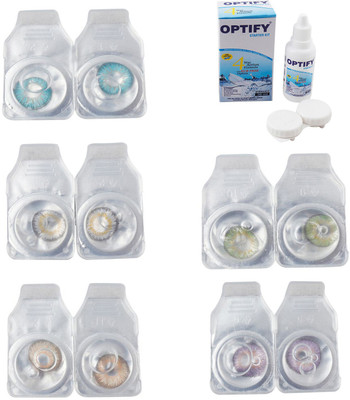 

Optify Combo Pack Monthly Color Contact Lens With Solution Monthly Contact Lens(0, Aqua-Natural Grey-Gold-Green-Violet, Pack of 5)